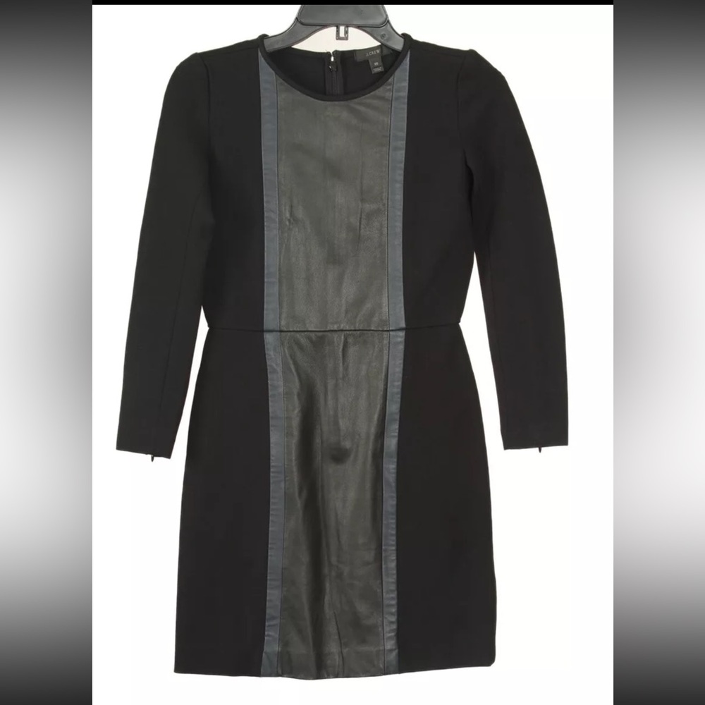 J. Crew Women’s Dress 00 Black Blue A Line Long Sleeve Leather Striped  Stretch